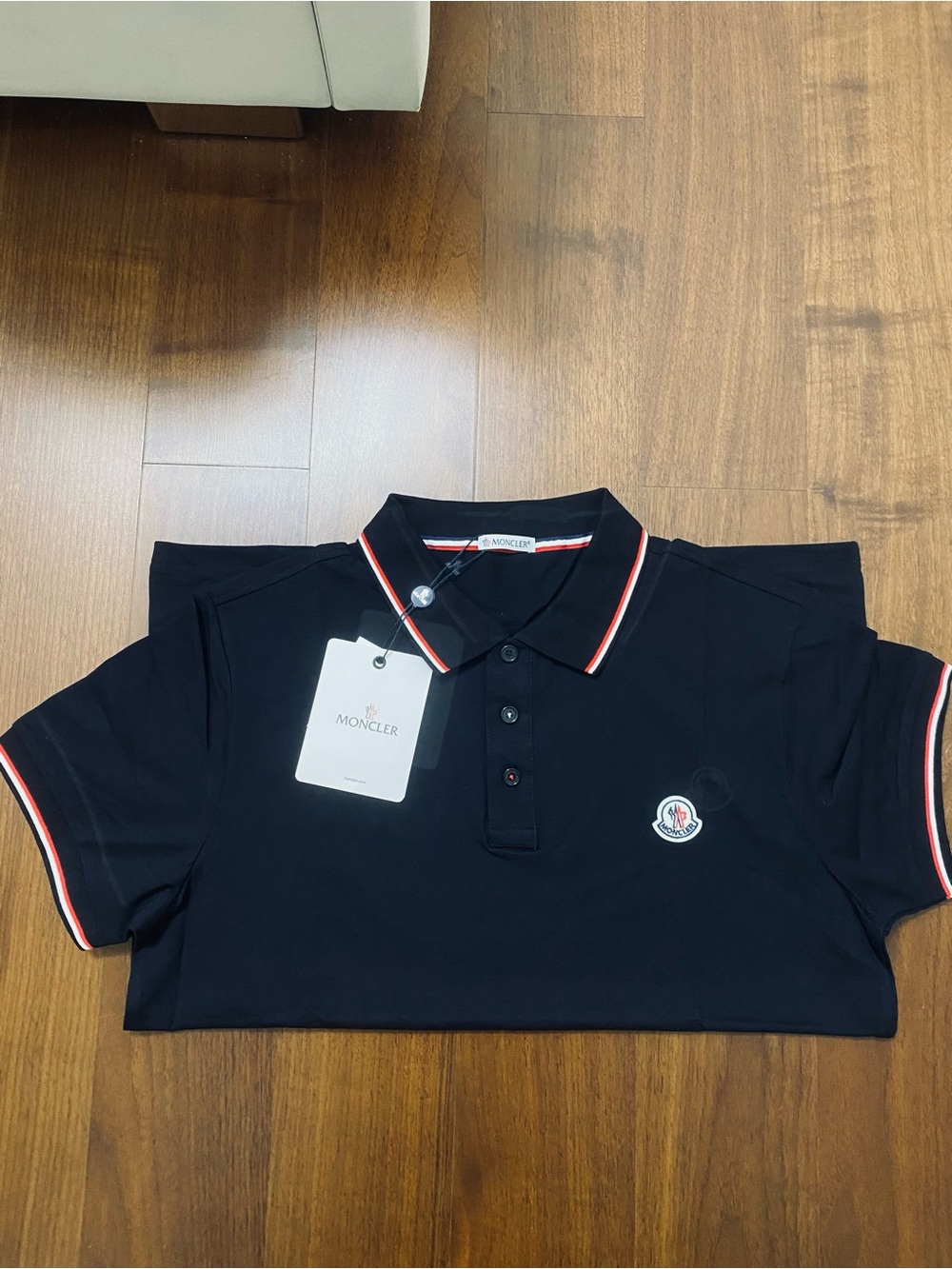 Moncler Navy Polo with Red and White Trim